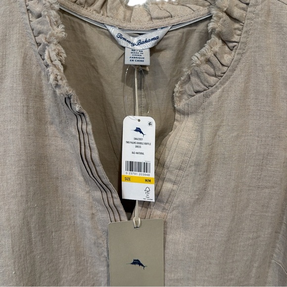 Tommy Bahama Two Palms Double Ruffle Linen Dress Natural | Pockets | NWT | Sz  M - Picture 2 of 6